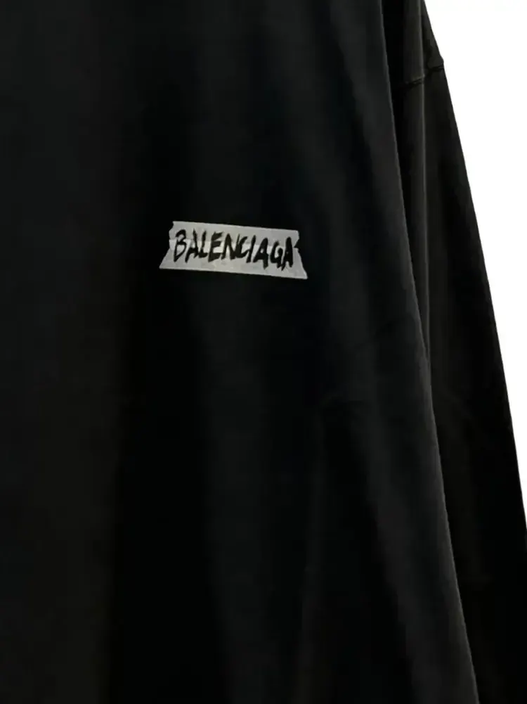Футболка Balenciaga с длинными рукавами и круглым вырезом, свободного кроя — изображение 2 из 3, черный