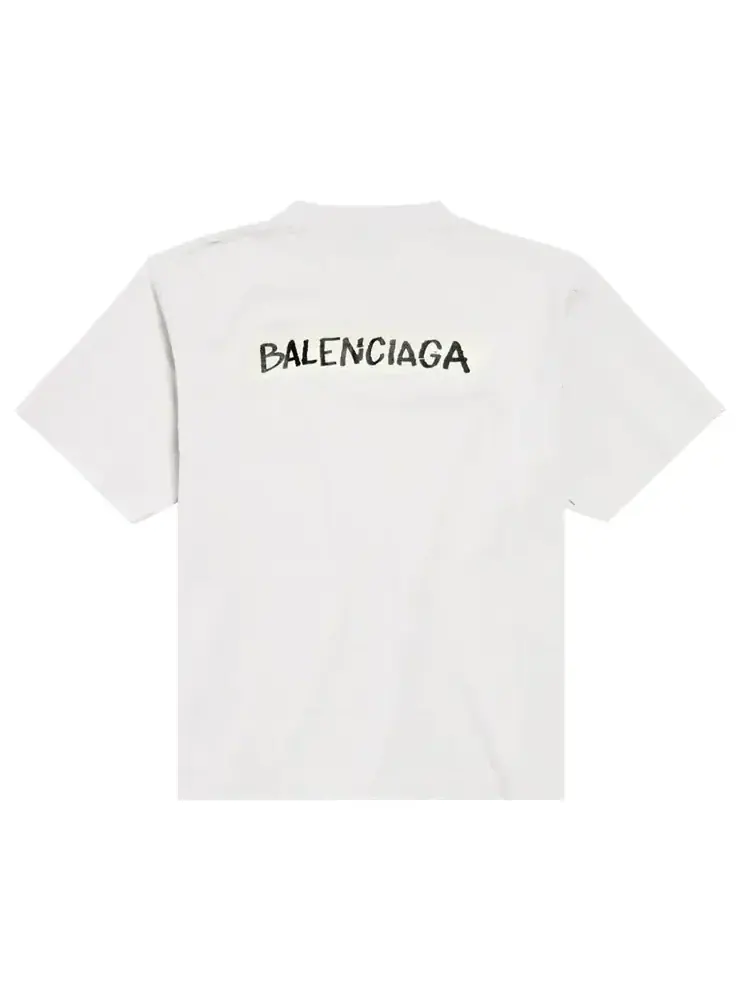Футболка Balenciaga Medium Fit с круглым вырезом — изображение 2 из 2, белый