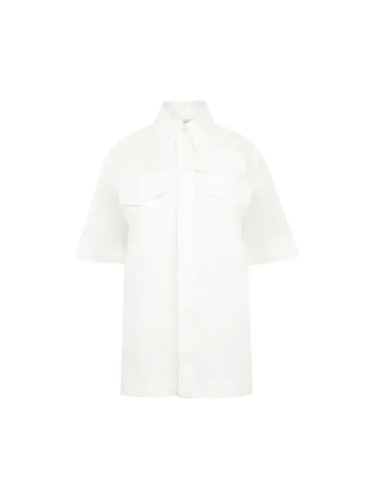 Рубашка с коротким рукавом Bottega Veneta Compact Cotton Toile — изображение 3 из 3, белый