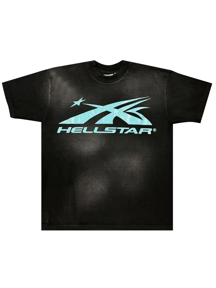 Футболка Hellstar Sports Core Logo T-Shirt 'Black/Aqua Blue' — изображение 1 из 2, черный/голубой синий