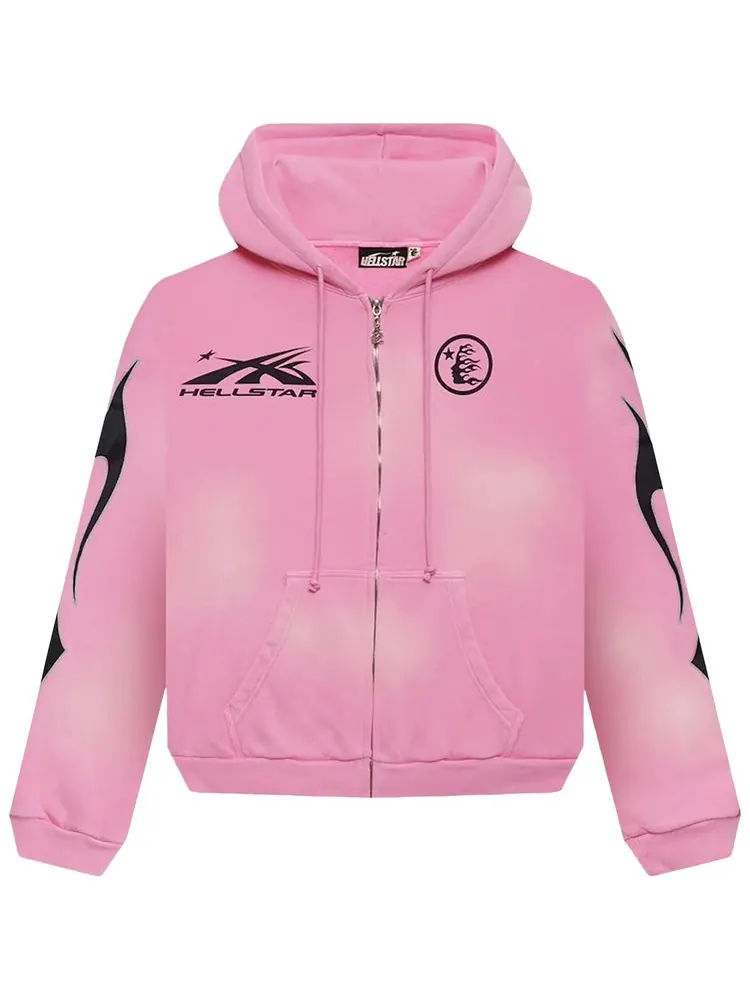 Худи Hellstar Sports Flame Zip Up Hoodie 'Pink' — изображение 1 из 2, розовый