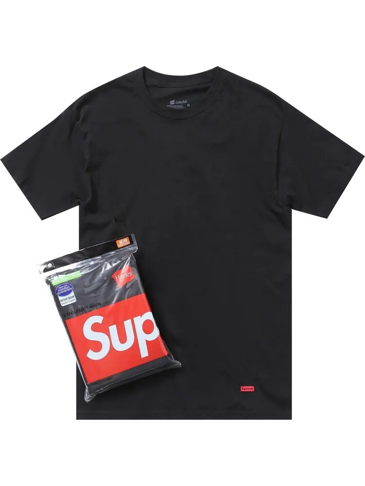 Комплект футболок Supreme x Hanes Tagless 3 шт. — изображение 1 из 2, черный