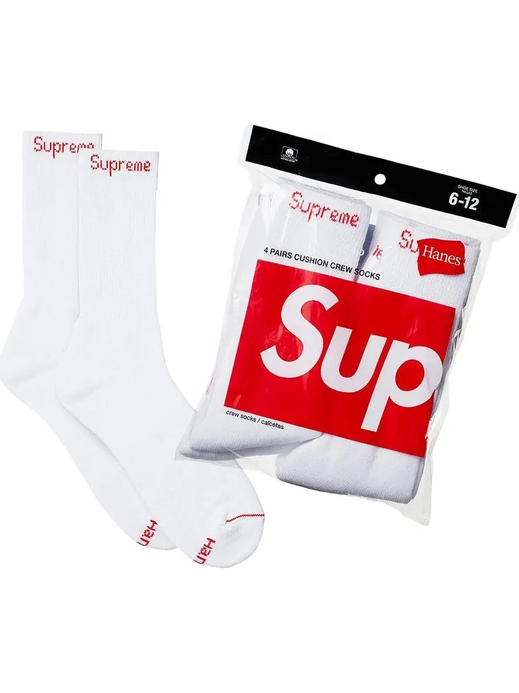 Носки Supreme x Hanes Crew (4 Pack) 'White' — изображение 1 из 1, белый