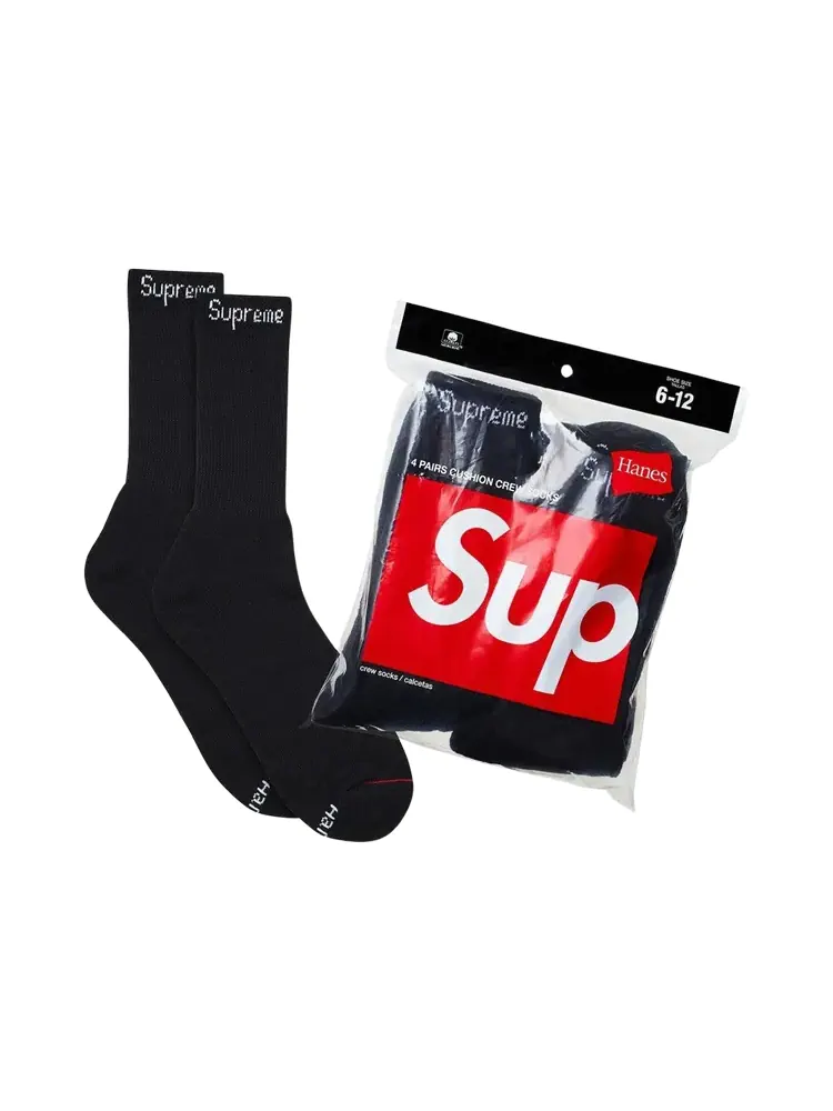 Носки Supreme x Hanes Crew Socks (4 Pack) — изображение 1 из 1, черный
