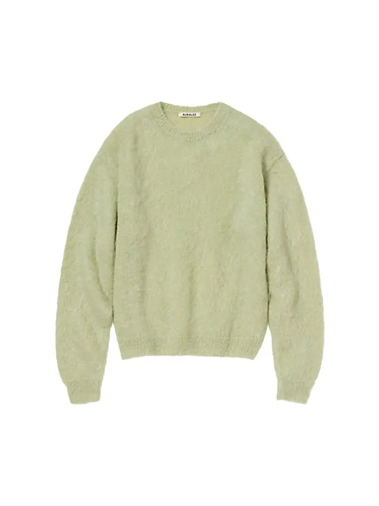 Топ Auralee Brushed Super Kid Mohair Knitwear 'Light Khaki' — зеленый