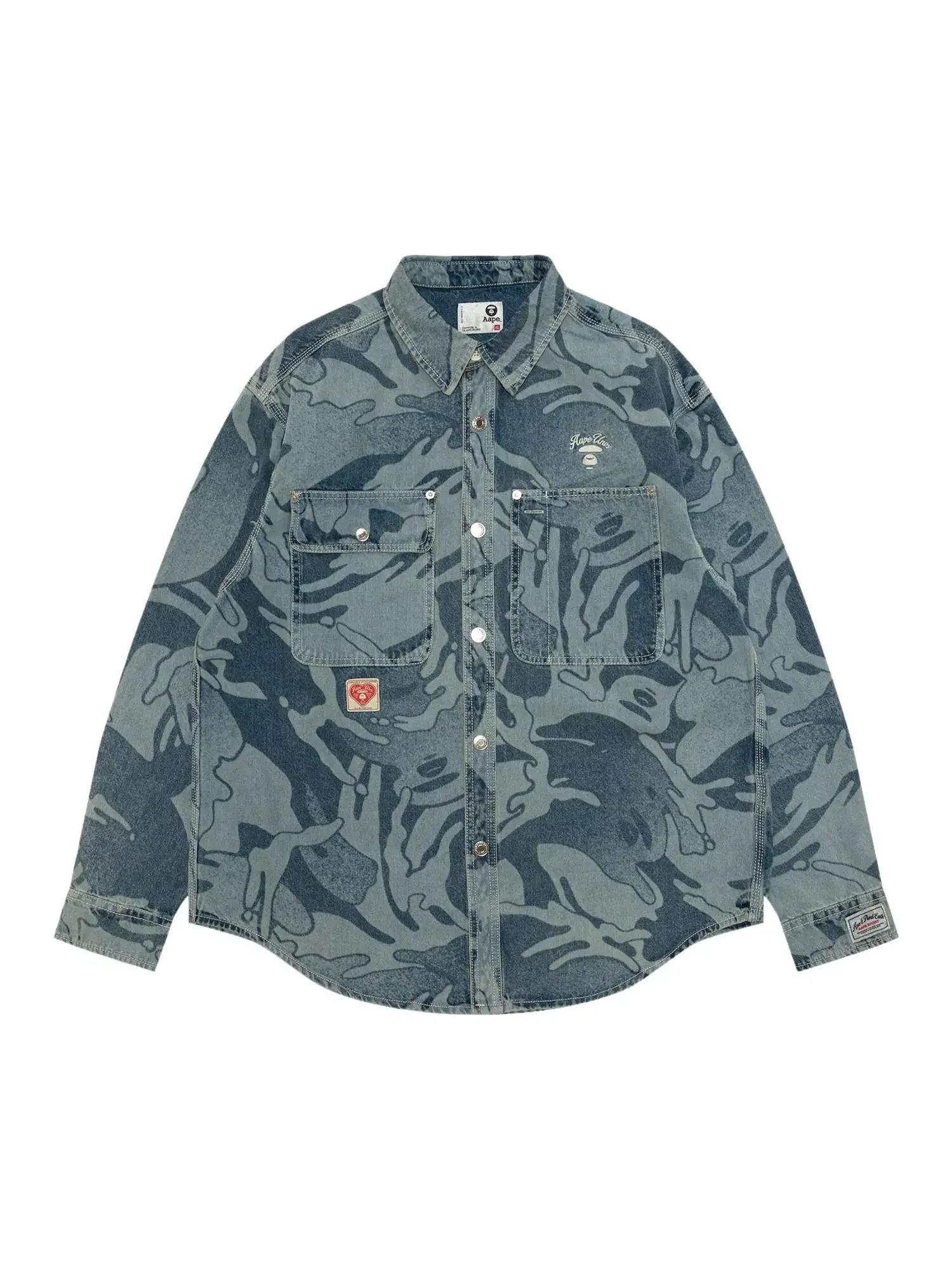 Рубашка AAPE AAPEUNVS Unvs Camo Denim Long Sleeve Shirt — изображение 1 из 1, синий/желтый