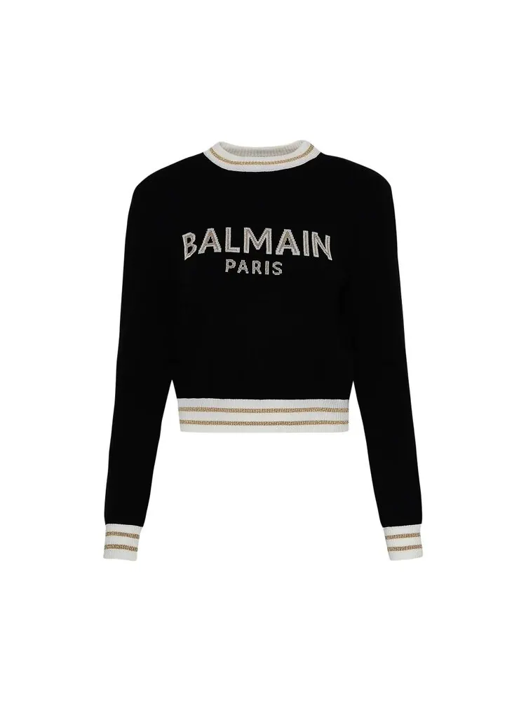 Джемпер Balmain Logo Intarsia Knitted Cropped Jumper — изображение 1 из 2