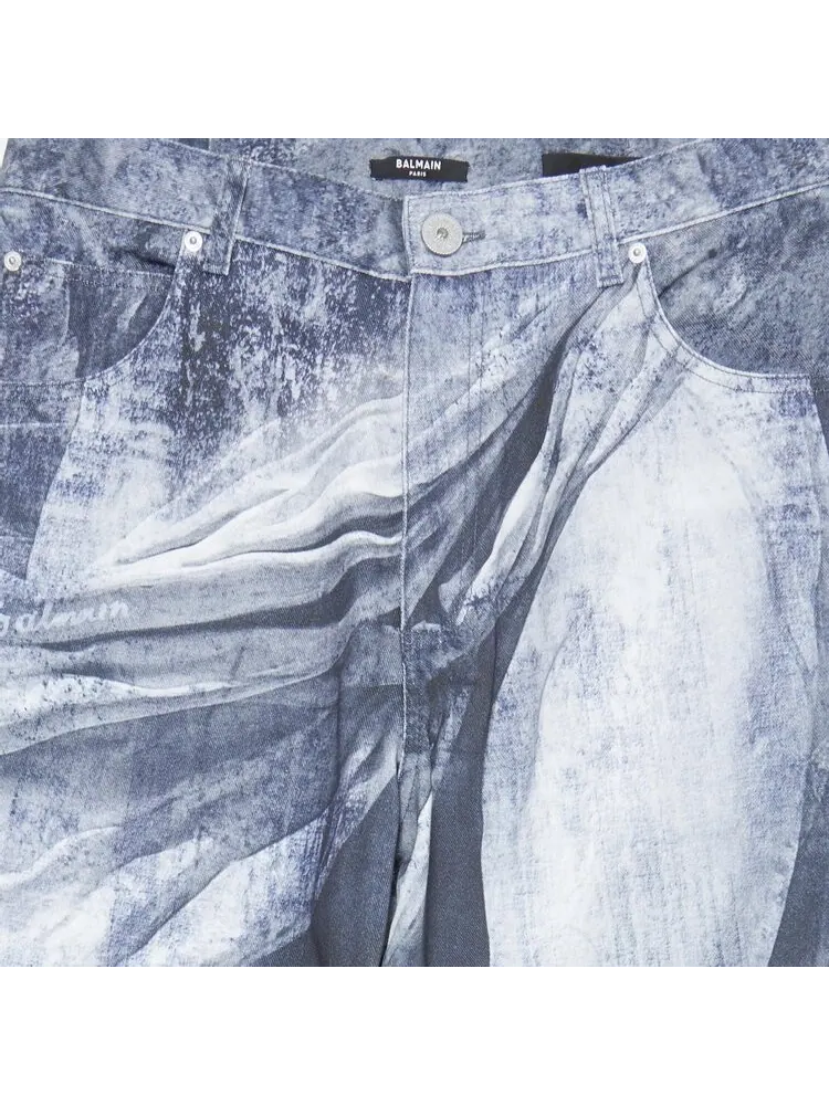 Брюки Balmain Statue Printed Loose Denim Pants Blue/Gris — изображение 3 из 3, синий