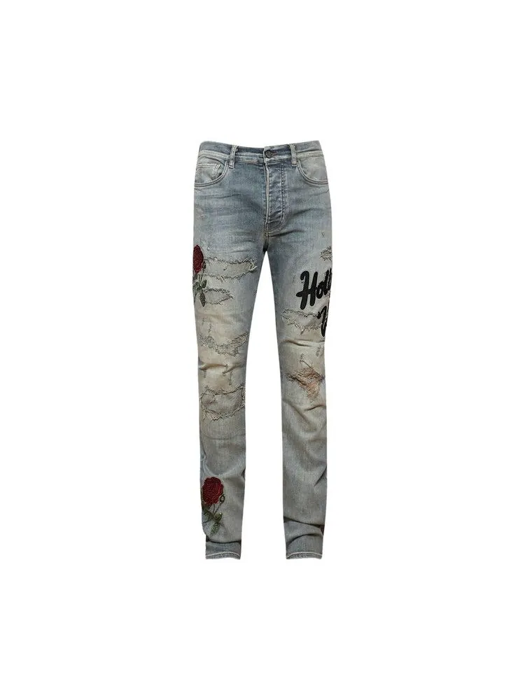 Джинсы Amiri Floral Sequin Repaired Slim Jean — изображение 1 из 1, индиго