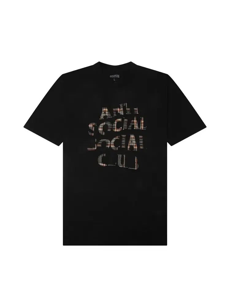 Футболка Anti Social Social Club с клетчатым аппликационным рисунком, черная/в клетку — изображение 1 из 1, черный