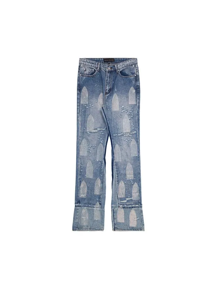 Брюки Who Decides War Rhinestone Washed Denim