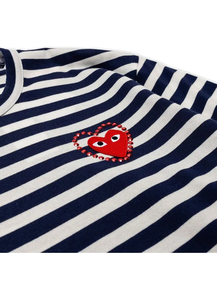 Футболка Comme des Garçons PLAY Metalstone Stripe Tee — изображение 2 из 2, темно-синий/белый