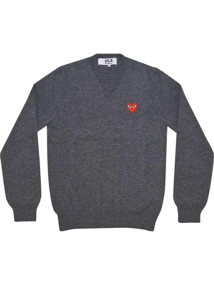 Свитер Comme des Garçons PLAY Heart Patch V Neck Sweater 'Grey'