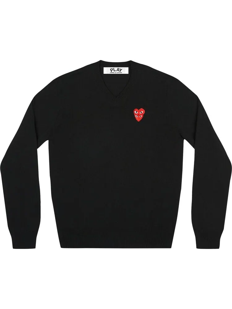 Свитер Comme des Garçons PLAY Double Heart Logo V-Neck Sweater 'Black'