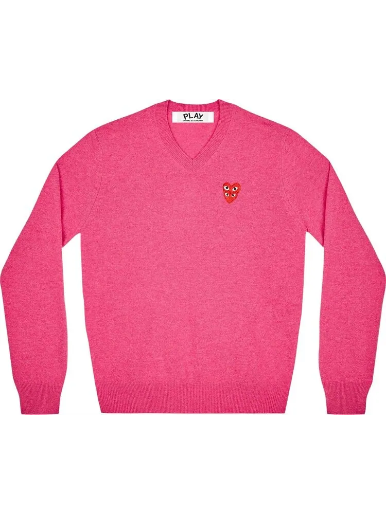Свитер Comme des Garçons PLAY Double Heart Logo V-Neck Sweater 'Pink'