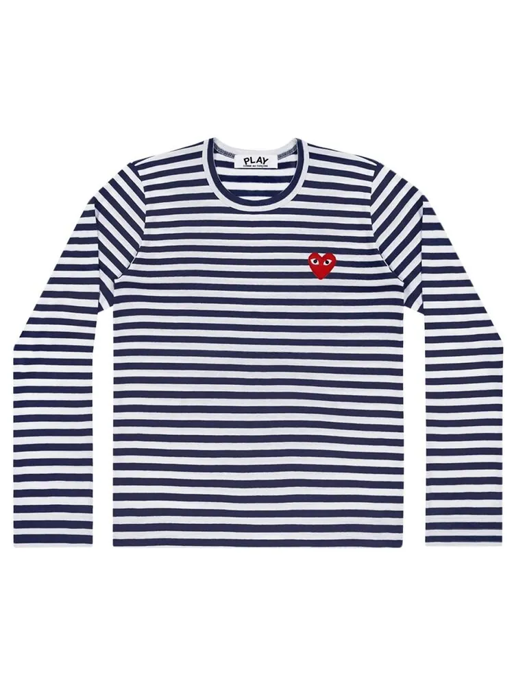 Рубашка Comme des Garçons PLAY Heart Logo Long-Sleeve Stripe Shirt 'White Navy'