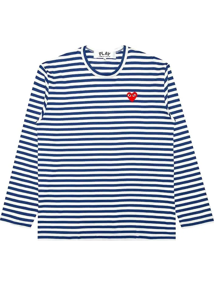 Футболка Comme des Garçons PLAY Striped Big Heart Long-Sleeve T-Shirt 'Blue/White'