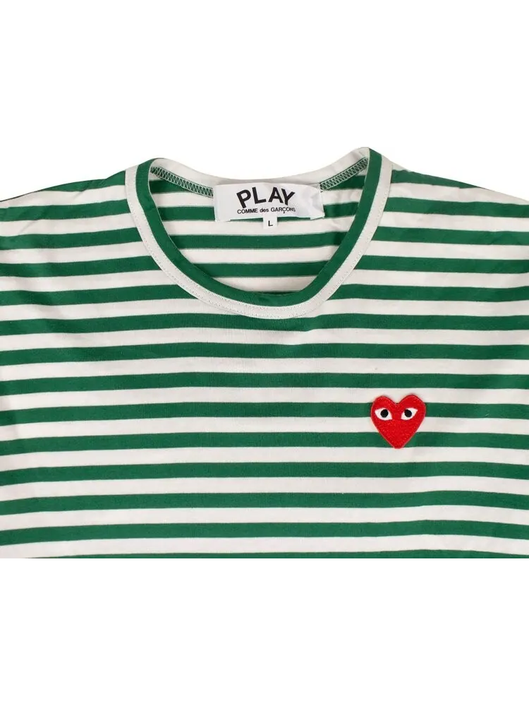 Футболка Comme des Garçons PLAY Striped Long-Sleeve T-Shirt 'Green' — изображение 3 из 4, зеленый