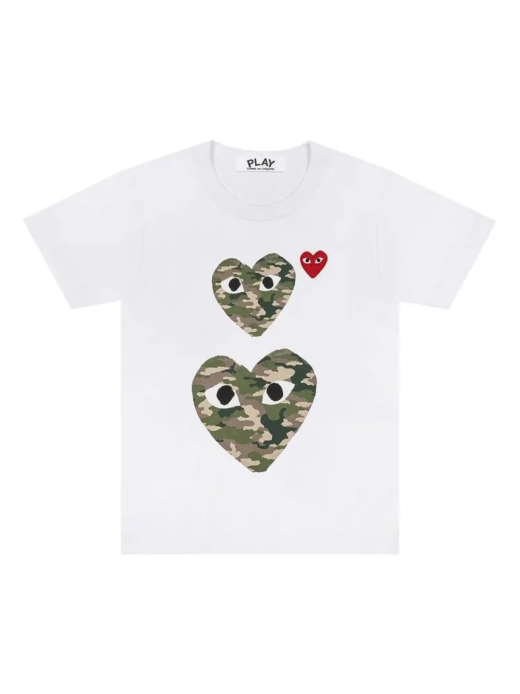 Футболка Comme des Garçons PLAY Camouflage Double Heart T-Shirt White