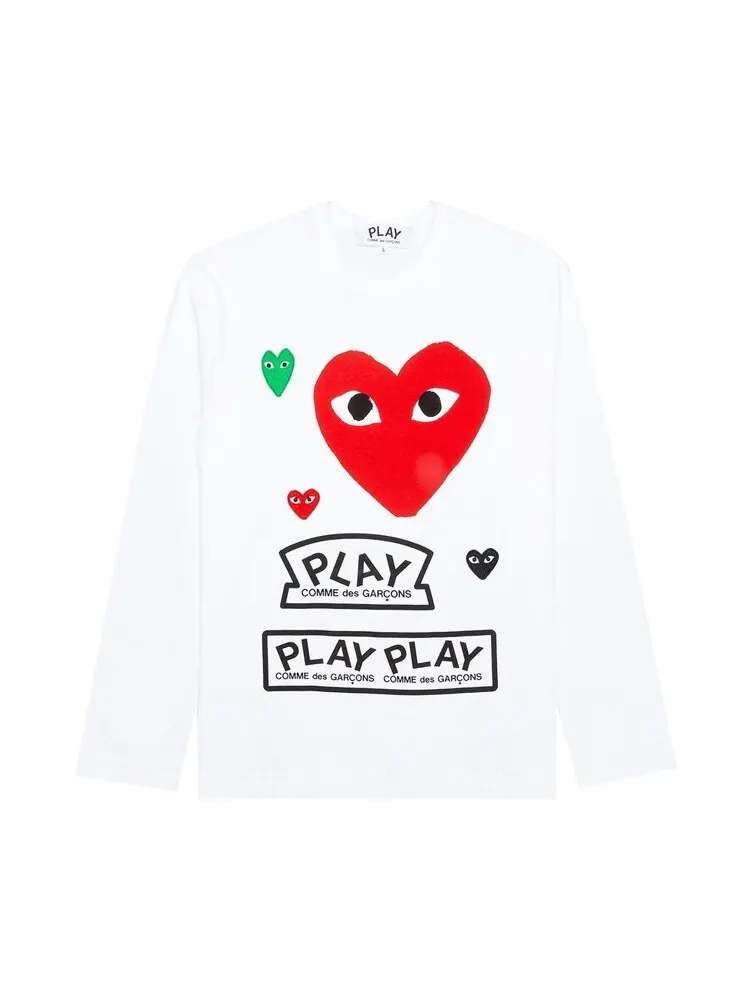 Футболка Comme des Garçons PLAY Red Multi Logo Long-Sleeve T-Shirt 'White'