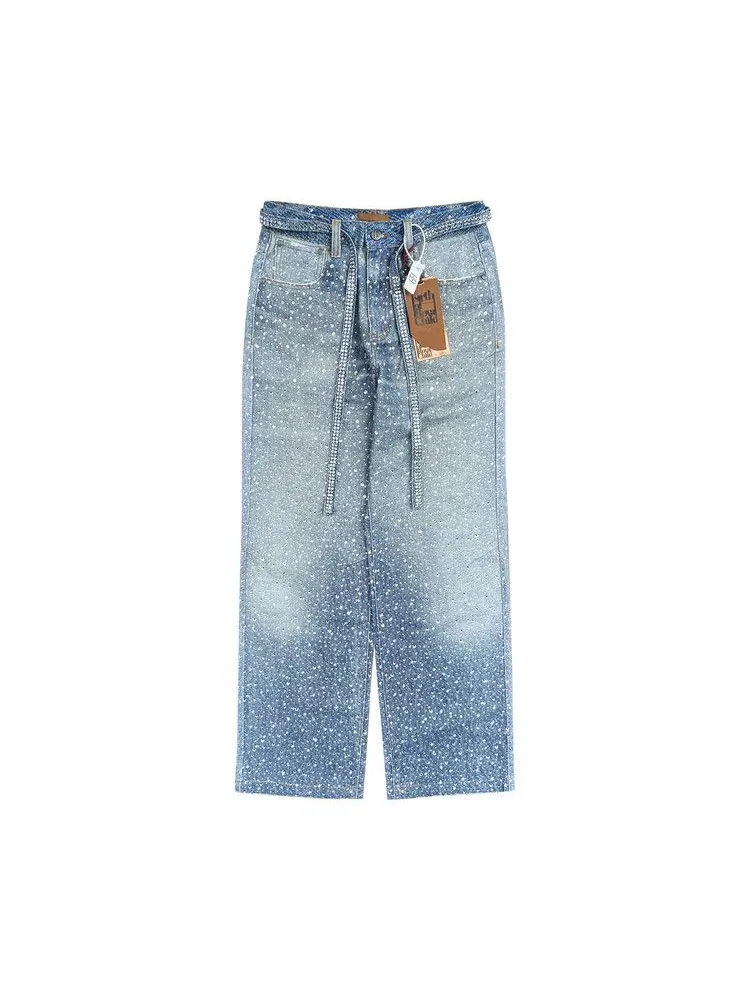 Джинсы Birth Of Royal Child 3D Printed Washed Swarovski Diamond Jean — синий