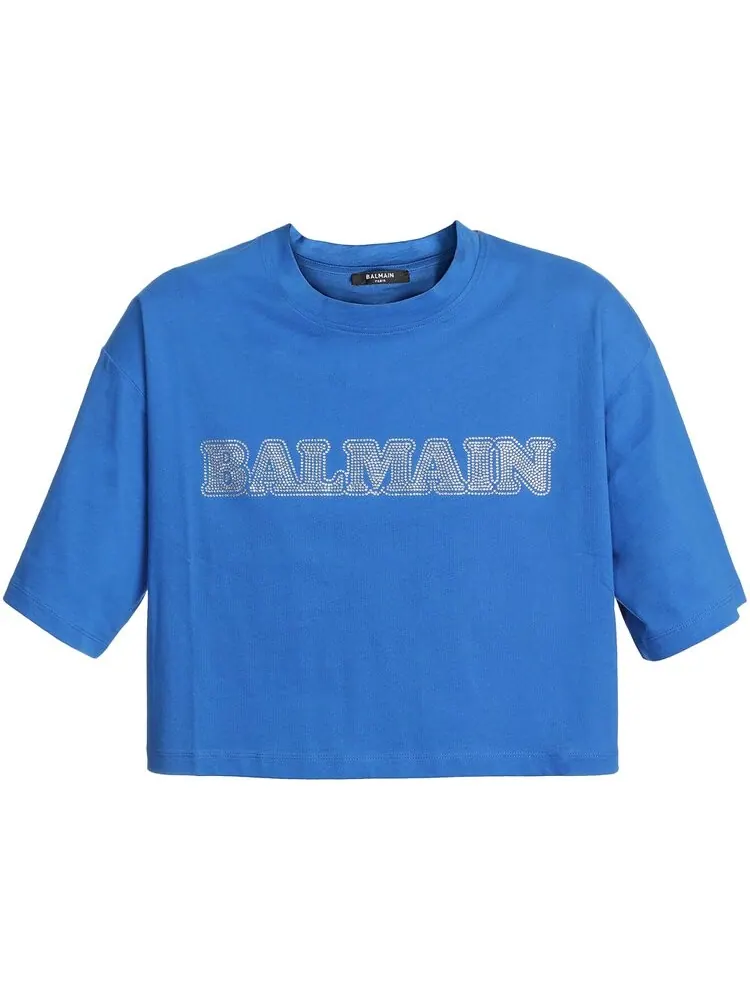 Футболка Balmain Cropped Rhinestone T-Shirt — изображение 1 из 1, синий