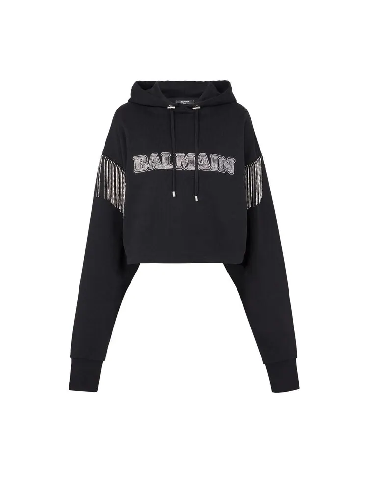 Худи Balmain Embellished Cropped Hoodie — изображение 1 из 1, черный