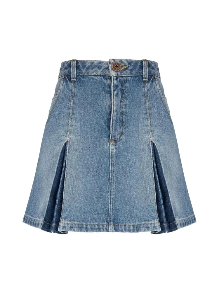 Юбка Balmain Pleated Denim Skirt — изображение 1 из 1, синий
