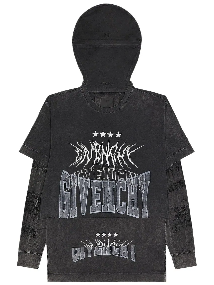 Футболка Givenchy Layered Long-Sleeve Graphic T-Shirt With Balaclava 'Grey'