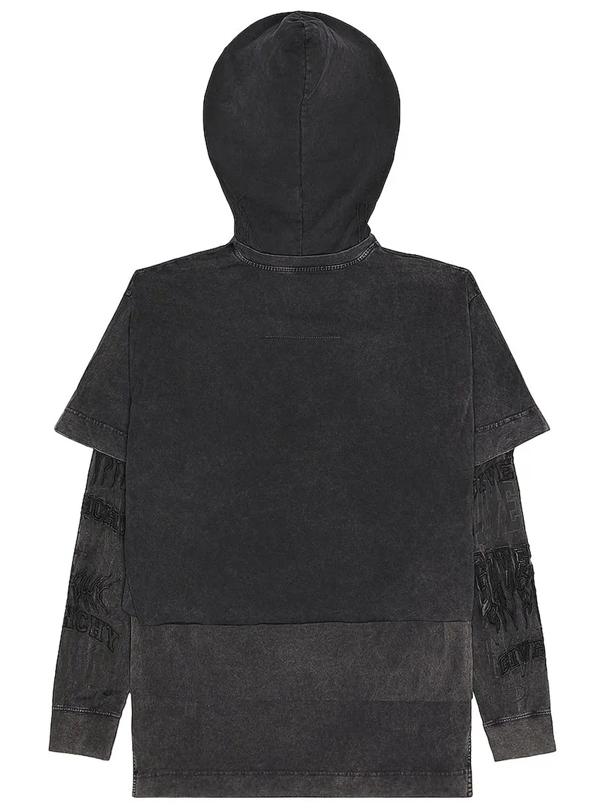 Футболка Givenchy Layered Long-Sleeve Graphic T-Shirt With Balaclava 'Grey' — изображение 2 из 2, серый