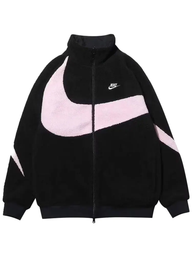 Куртка Nike Women's Big Swoosh Reversible Boa Jacket (Asia Sizing) 'Black Prism/Pink' — изображение 1 из 1, черный/розовый