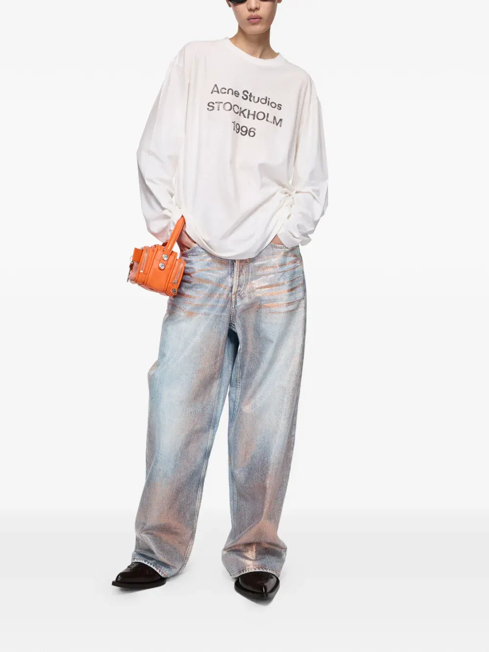 Джинсы Acne Studios Loose-fitting Glitter — изображение 2 из 7, медь