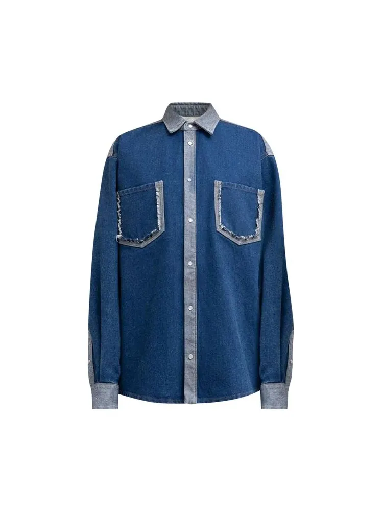 Рубашка Marni Bleached Coated Denim Shirt — синий