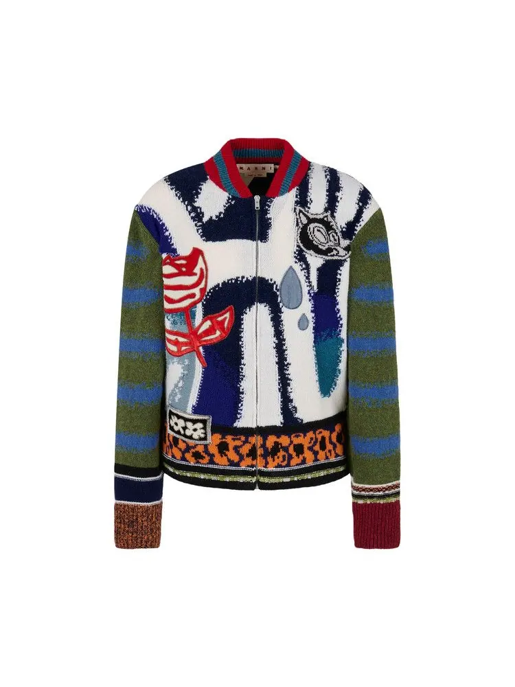 Кардиган Marni Artist Wool Patch Cardigan — изображение 1 из 1, океанский