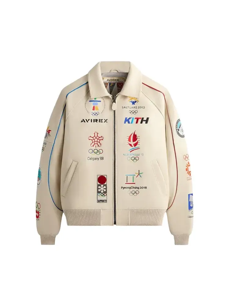 Кожаная куртка-бомбер Kith x Avirex For Olympics Heritage — изображение 1 из 2, бежевый