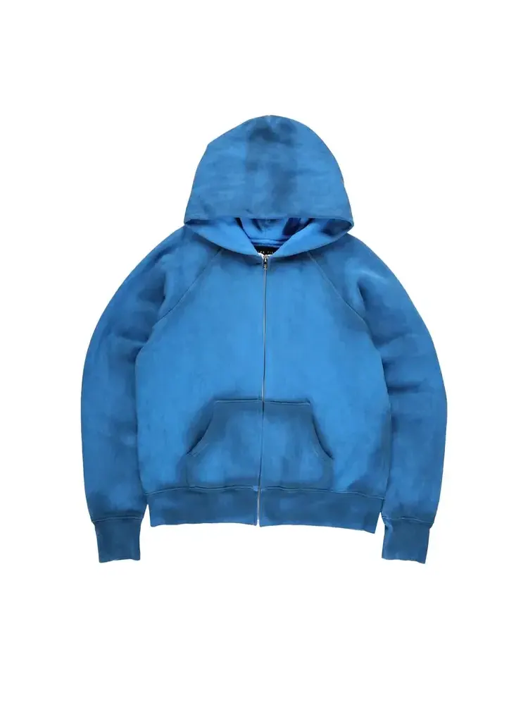 Толстовка Les Tien Heavyweight Raglan Zip Hoodie 'Glacier Oil' — синий