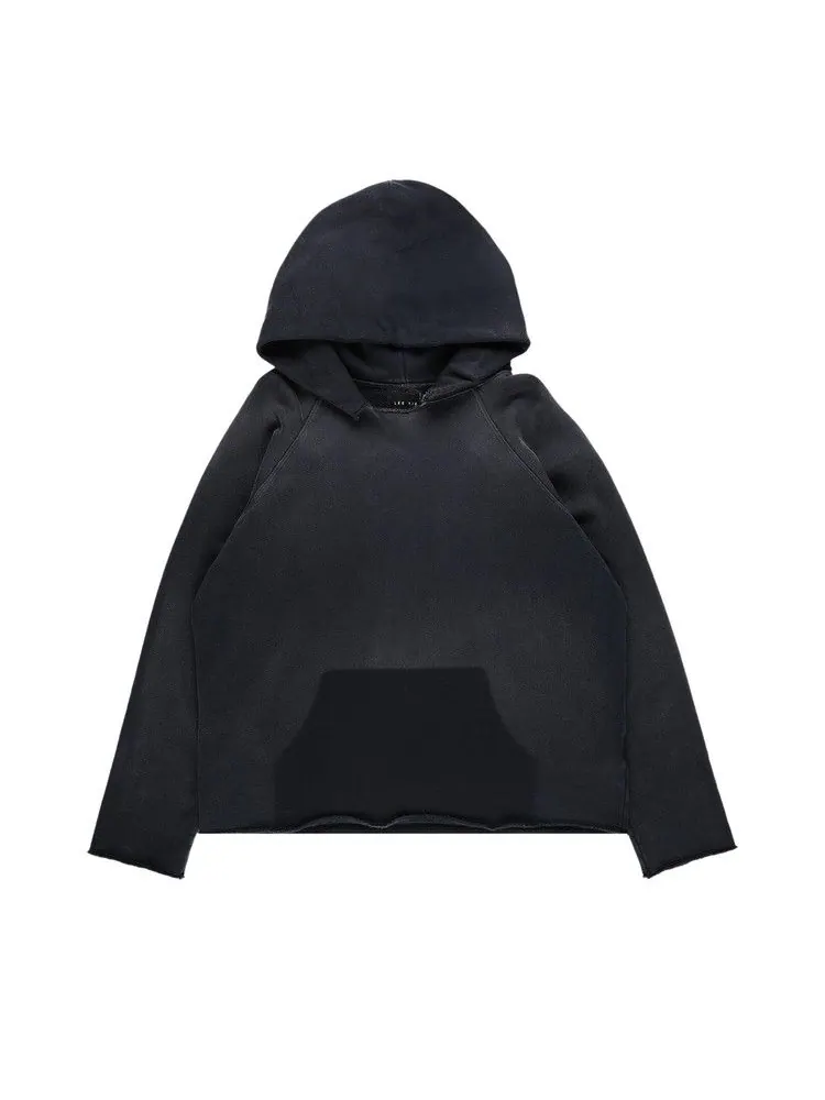 Худи Les Tien Heavyweight Raw Raglan Hoodie 'Vintage Faded Black' — черный