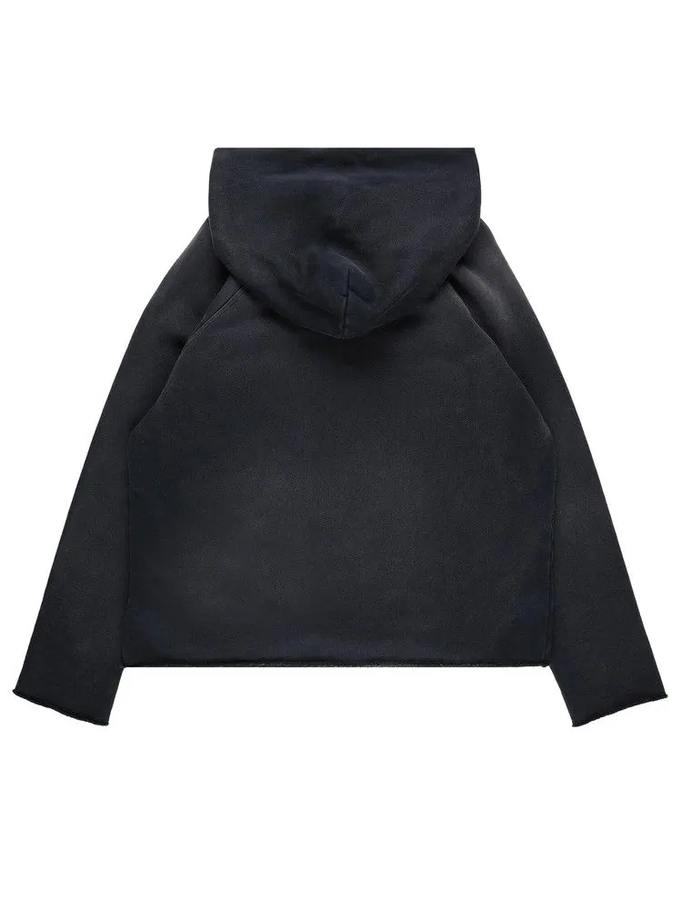 Худи Les Tien Heavyweight Raw Raglan Hoodie 'Vintage Faded Black' — изображение 2 из 2, черный