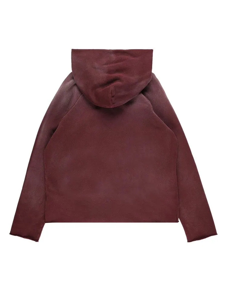 Худи Les Tien Heavyweight Raw Raglan Hoodie 'Vintage Red Mahogany' — изображение 2 из 2, красный