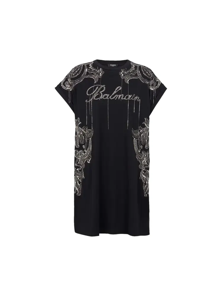 Шорты Balmain Sleeveless Embroidered Paisley Chains Dress 'Black/Old Silver' — изображение 1 из 1, черный