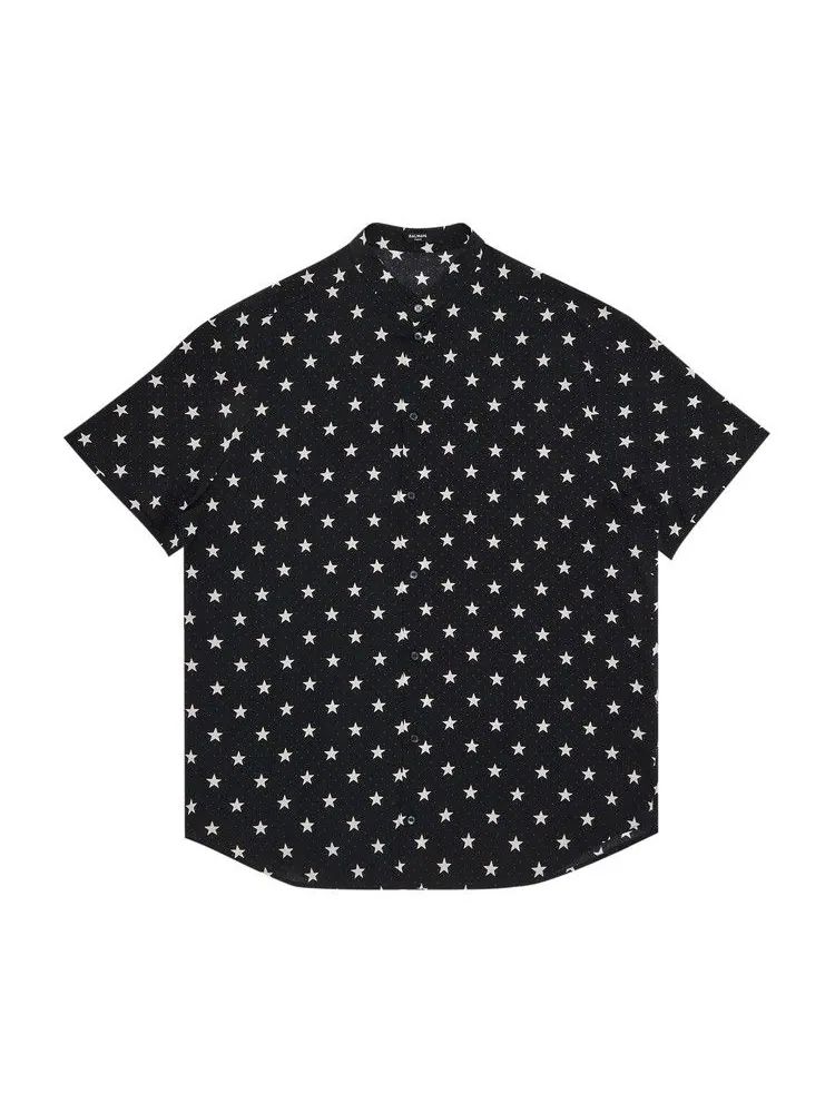 Рубашка Balmain Short-Sleeve Stars Print Shirt — изображение 1 из 3, черный/слоновая кость