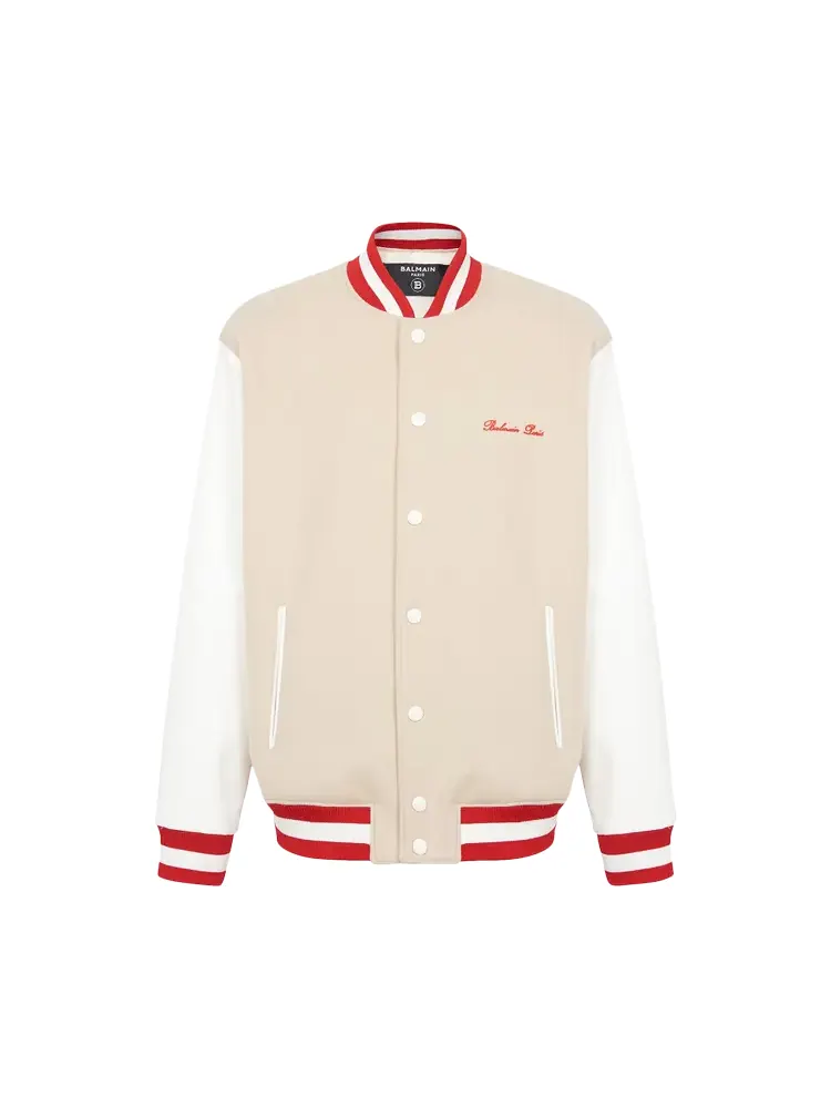 Куртка Balmain Bicolor Signature Varsity 'Ivory/Off White/Red' — изображение 1 из 1, загар