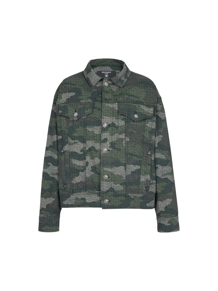 Куртка Balmain Camouflage Monogram Western Denim Jacket — изображение 1 из 1, зеленый
