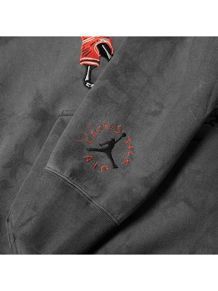 Худи Cactus Jack by Travis Scott x Air Jordan Washed Suede Hoodie 'Iron Grey' — изображение 2 из 3, серый