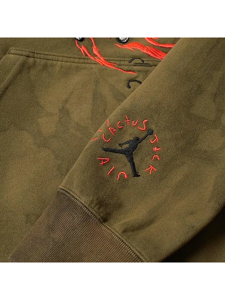 Худи Cactus Jack by Travis Scott x Air Jordan Washed Suede Hoodie 'Medium Olive' — изображение 2 из 3, зеленый