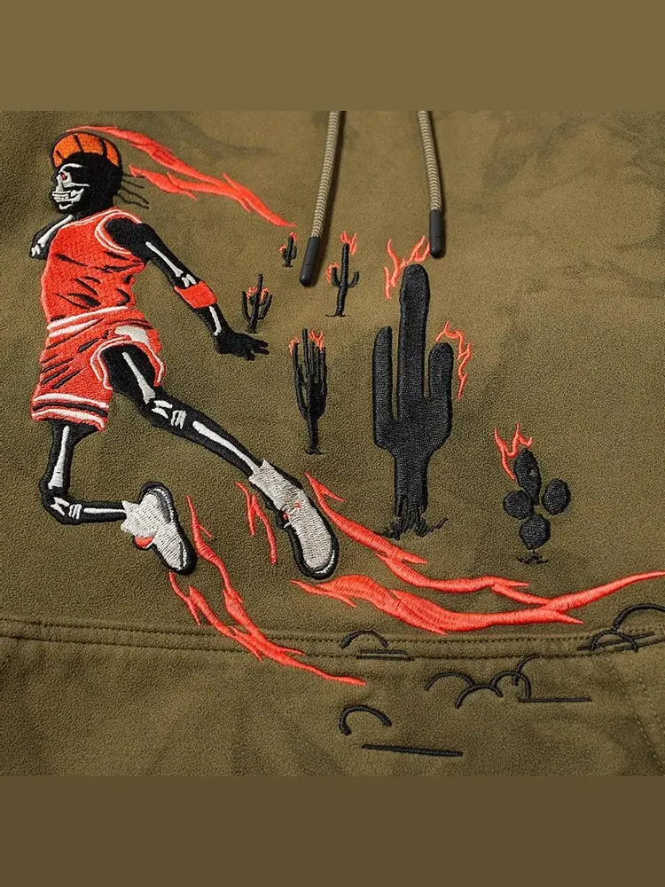 Худи Cactus Jack by Travis Scott x Air Jordan Washed Suede Hoodie 'Medium Olive' — изображение 3 из 3, зеленый