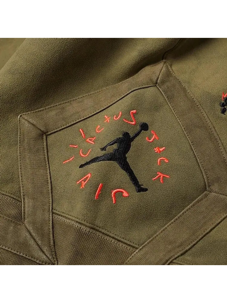 Шорты Cactus Jack by Travis Scott x Air Jordan Washed Suede Shorts 'Medium Olive' — изображение 2 из 2, зеленый