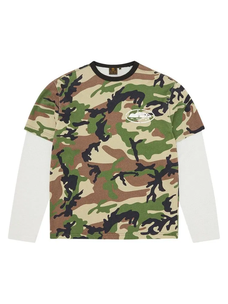 Лонгслив Corteiz Island Hybrid Thermal Long-Sleeve 'Camo' — изображение 1 из 2, зеленый