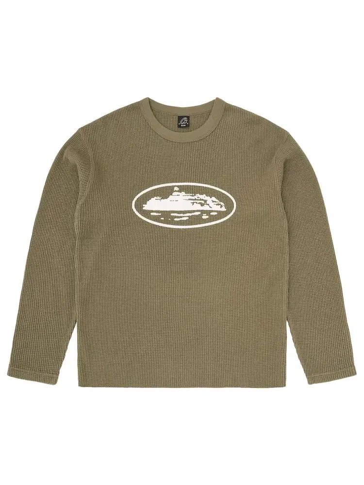 Футболка Corteiz Island Waffle Thermal 'Olive' — изображение 1 из 2, зеленый
