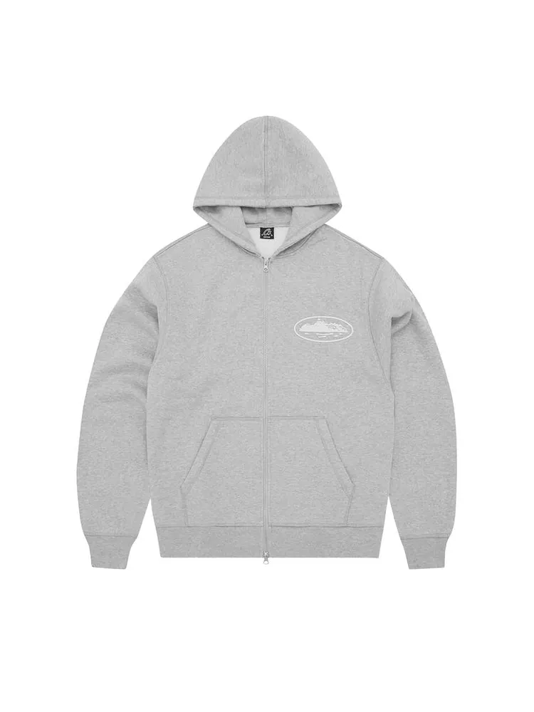 Худи Corteiz Island Puff Print Zip Hoodie 'Heather Grey' — изображение 1 из 2, серый